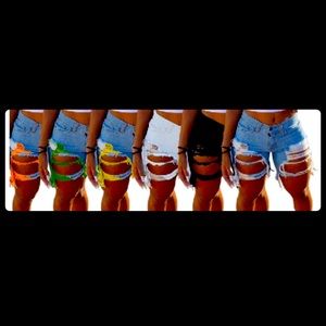 Ripped Colored Jeans Shorts
